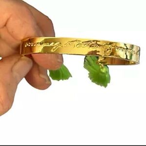 Lilly Pulitzer Gold Tone Metal Cuff Bracelet with Lime Green Tassels W/Saying